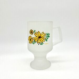 Vintage Tiara '86 Frosted Glass Mug Yellow Floral Coffee‎ Cup Novelty Drinkware